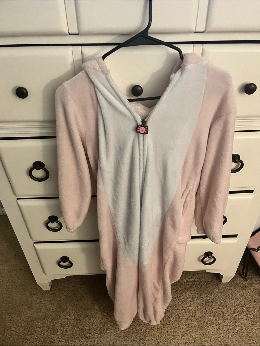 Cozy Pink and White Plush Hooded Onesie